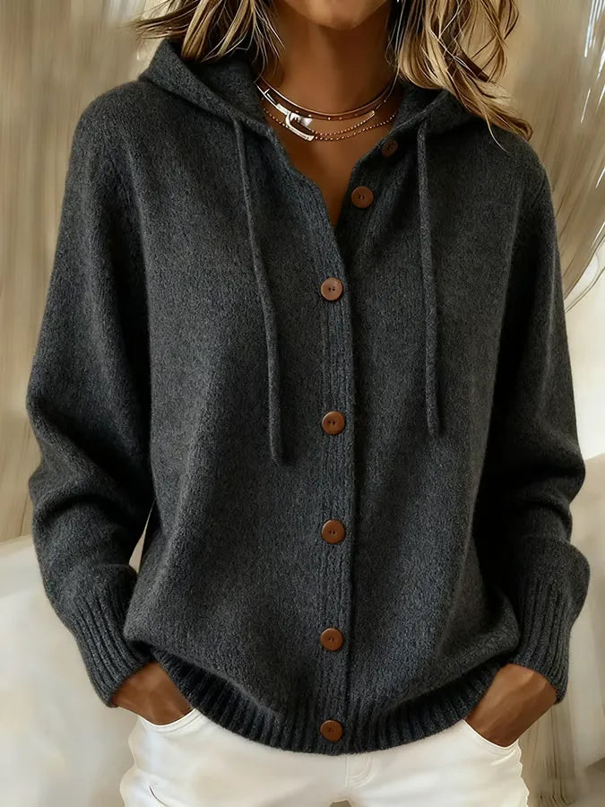 Brigitte | Cardigan Sweat à Capuche Boutonné Cocooning