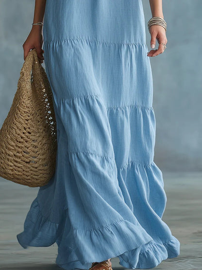 Anaïs | Robe Maxi Boho Bleu Ciel à Décolleté en V et Volants