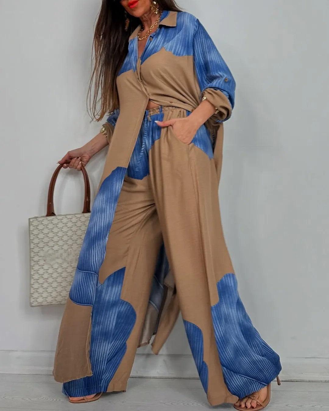 Clémentine | Ensemble Haut et Pantalon Décontracté en Patchwork à Col en V