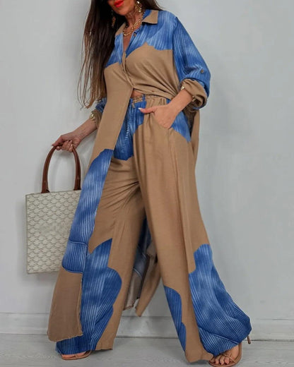 Clémentine | Ensemble Haut et Pantalon Décontracté en Patchwork à Col en V