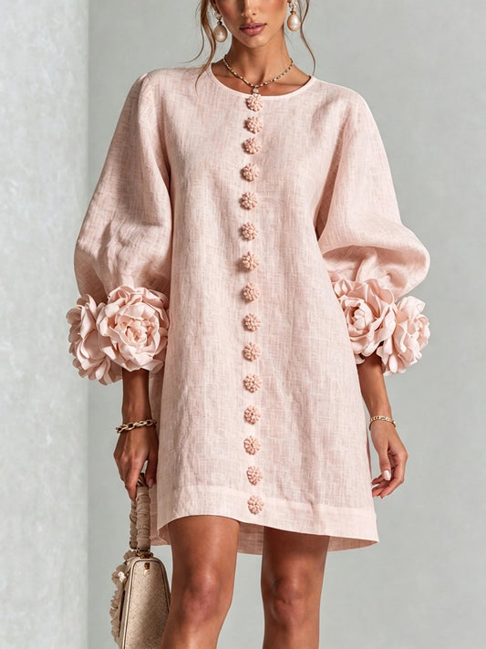 Rosalie | Robe Fleurie à Manches Ballon et Décolleté Rond