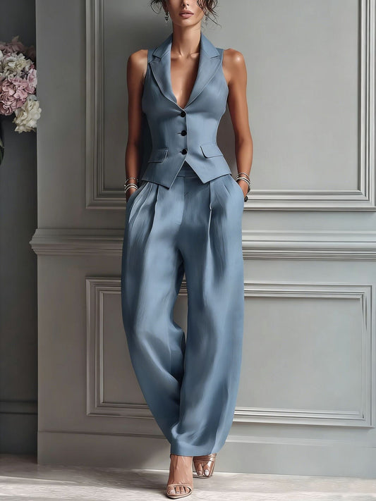 Charlotte | Ensemble deux pièces boutonné avec col en V pour femme