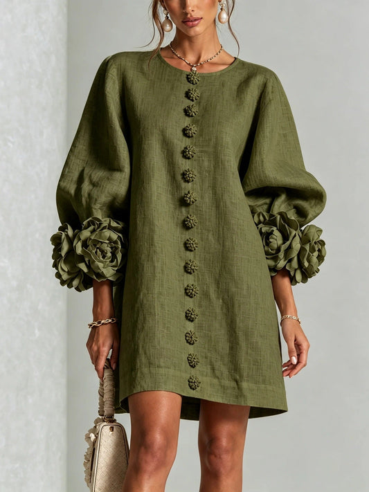 Rosalie | Robe Fleurie à Manches Ballon et Décolleté Rond