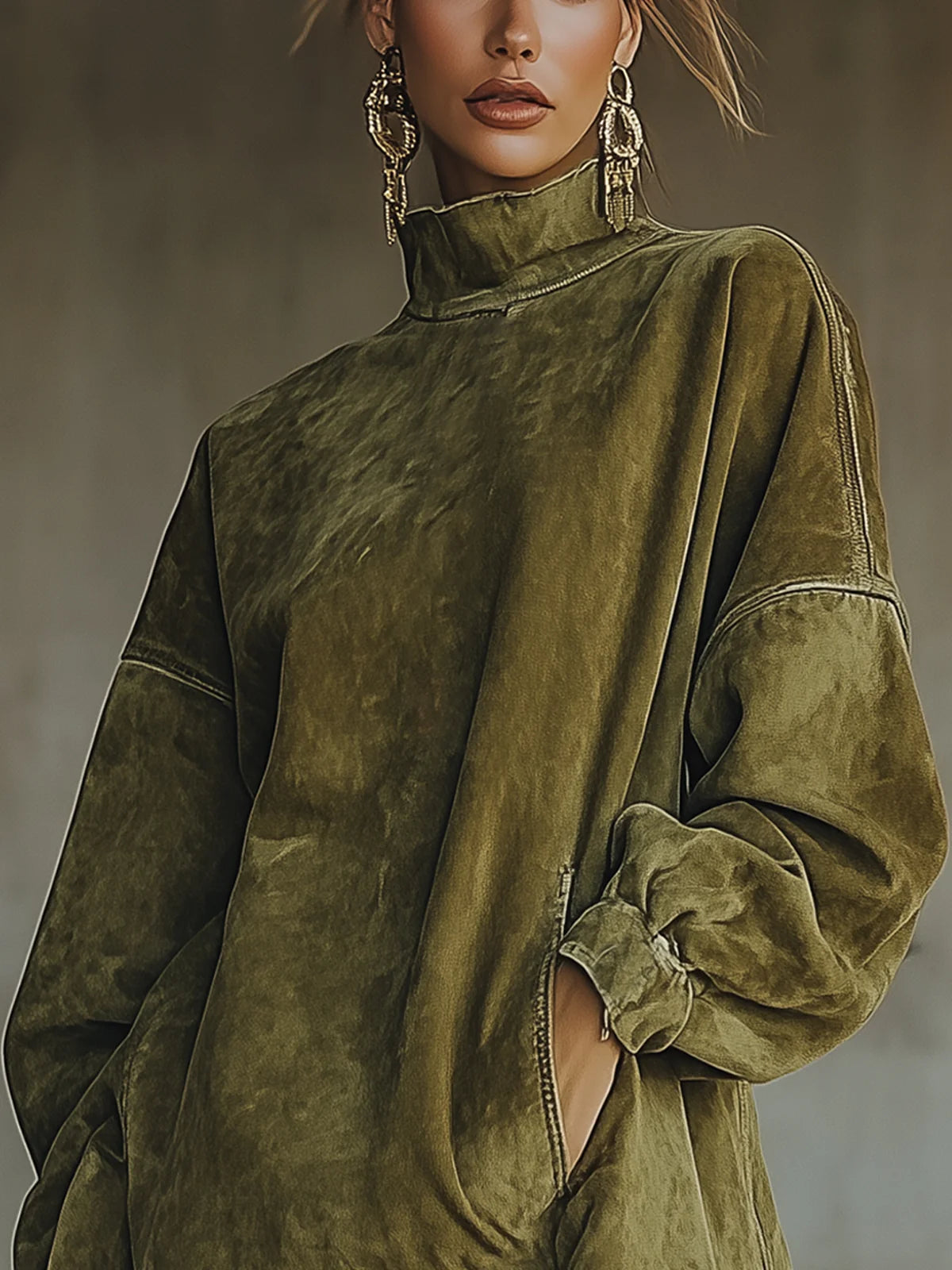 Mélie - Robe en Suédine à Col Montant et Franges