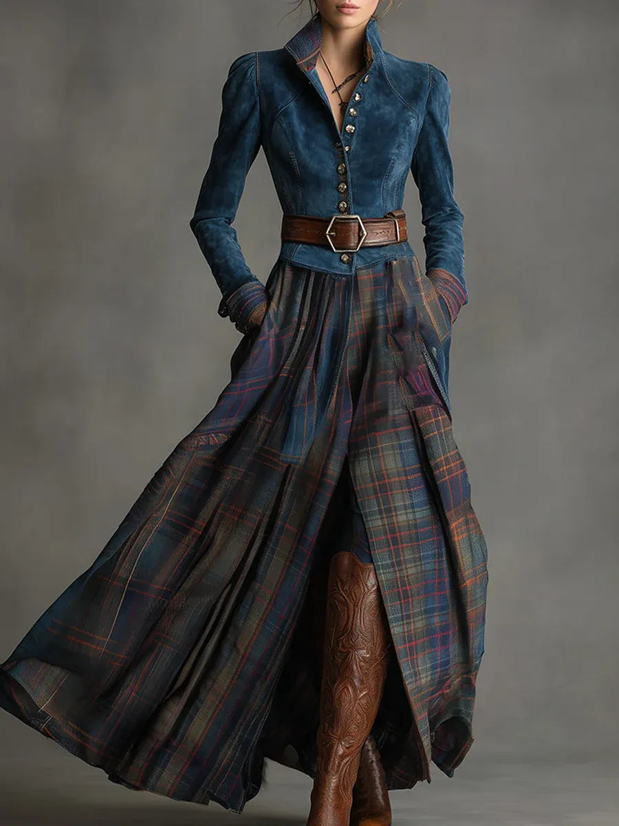 Céleste | Robe Longue Vintage en Daim Bleu