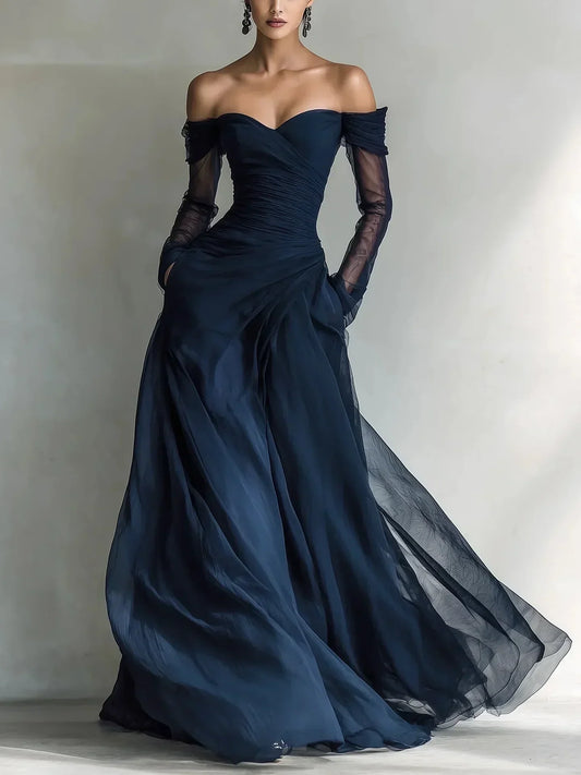 Éléonore | Robe Longue Épaules Dénudées à Inserts en Mesh