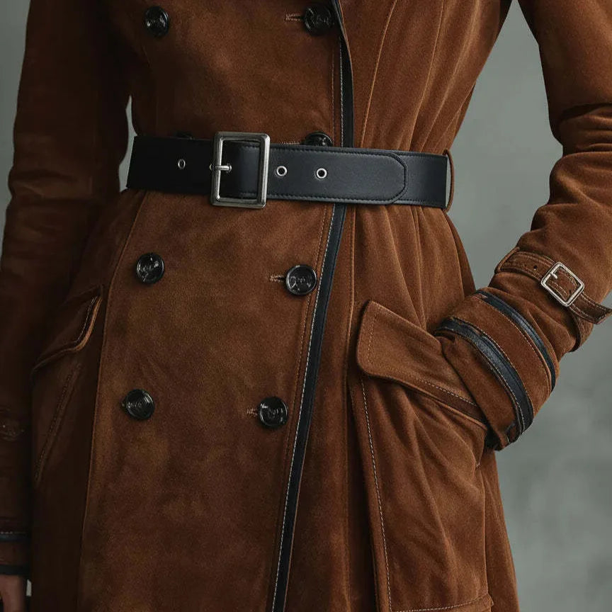 Georgette | Trench long effet daim avec ceinture