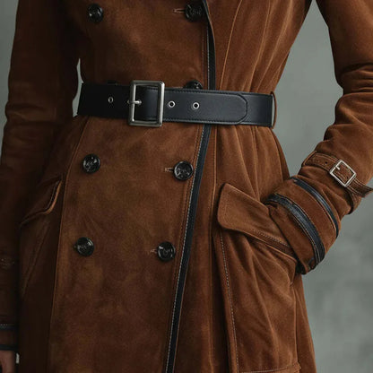 Georgette | Trench long effet daim avec ceinture