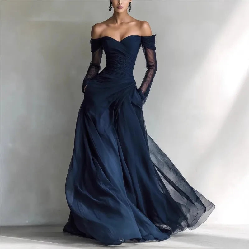 Enola - Robe Longue Épaules Dénudées à Inserts en Mesh