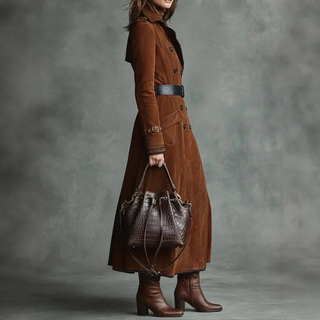 Georgette | Trench long effet daim avec ceinture
