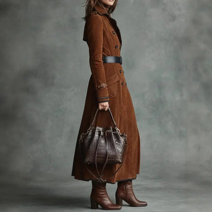 Georgette | Trench long effet daim avec ceinture