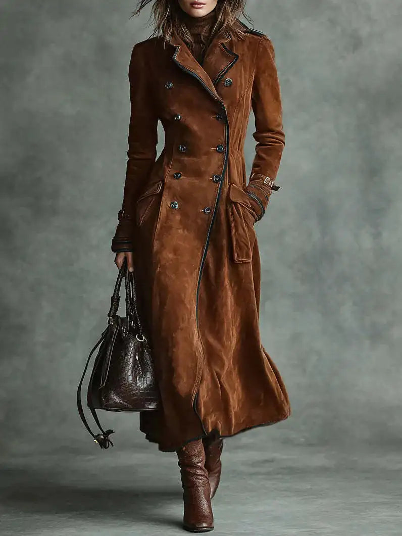 Georgette | Trench long effet daim avec ceinture