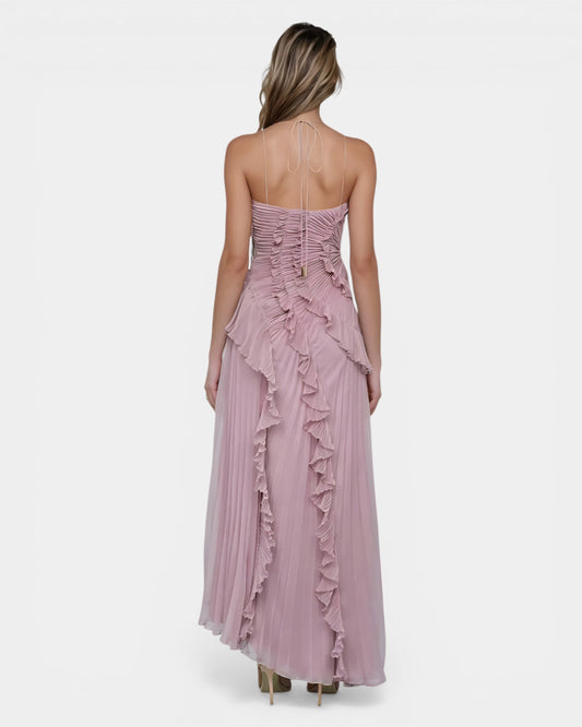 Féodora I Robe Maxi Asymétrique Lavande à Volants