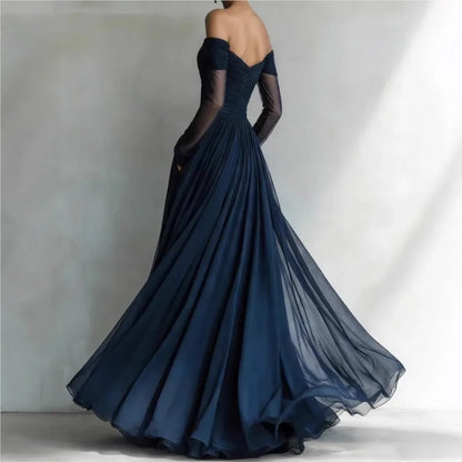 Enola - Robe Longue Épaules Dénudées à Inserts en Mesh