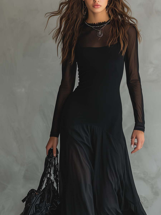 Noémie | Robe Maxi Évasée en Tulle Noir
