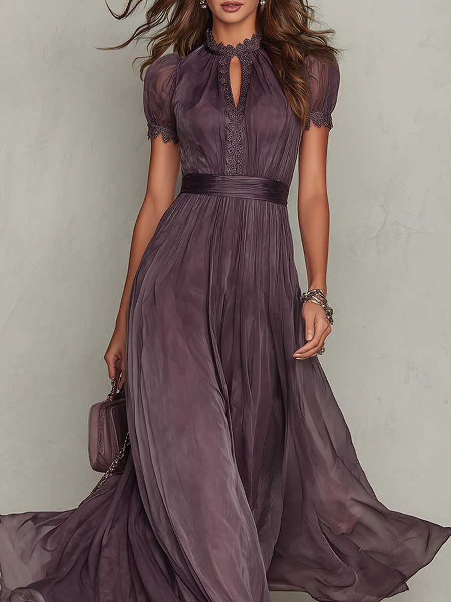 Héléna - Robe Maxi Violette en Mousseline à Encolure Goutte