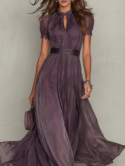Héléna - Robe Maxi Violette en Mousseline à Encolure Goutte