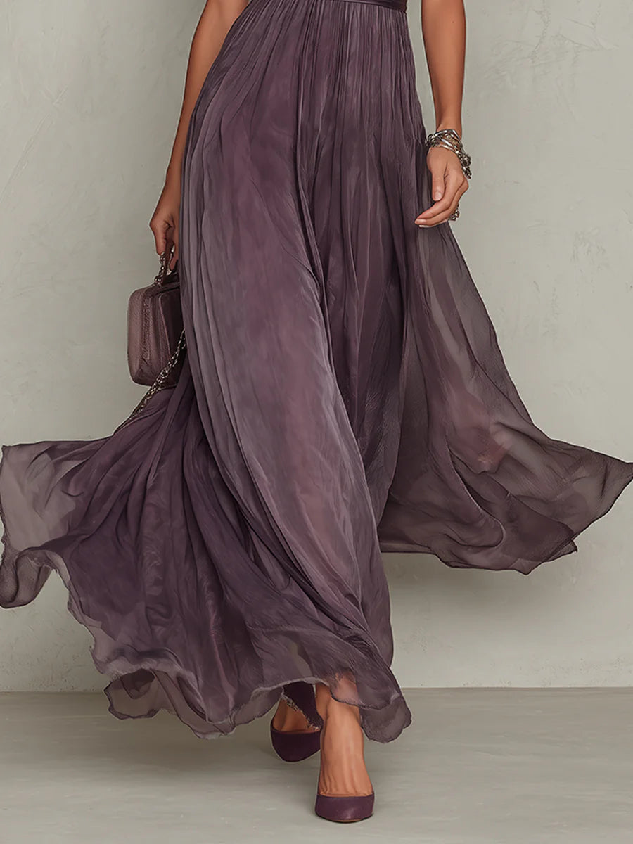 Héléna - Robe Maxi Violette en Mousseline à Encolure Goutte