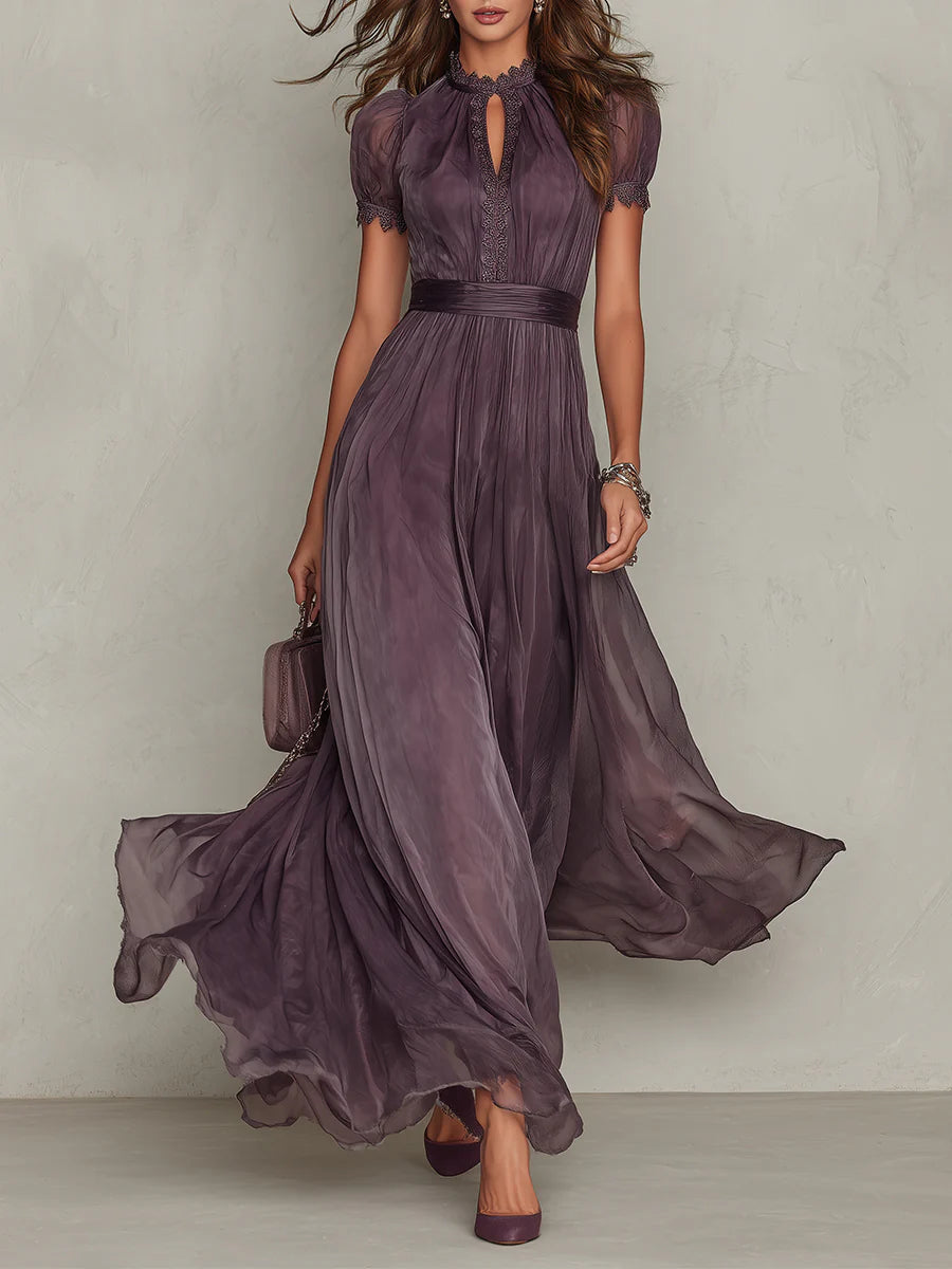 Héléna - Robe Maxi Violette en Mousseline à Encolure Goutte