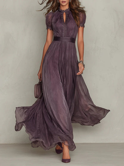 Héléna - Robe Maxi Violette en Mousseline à Encolure Goutte