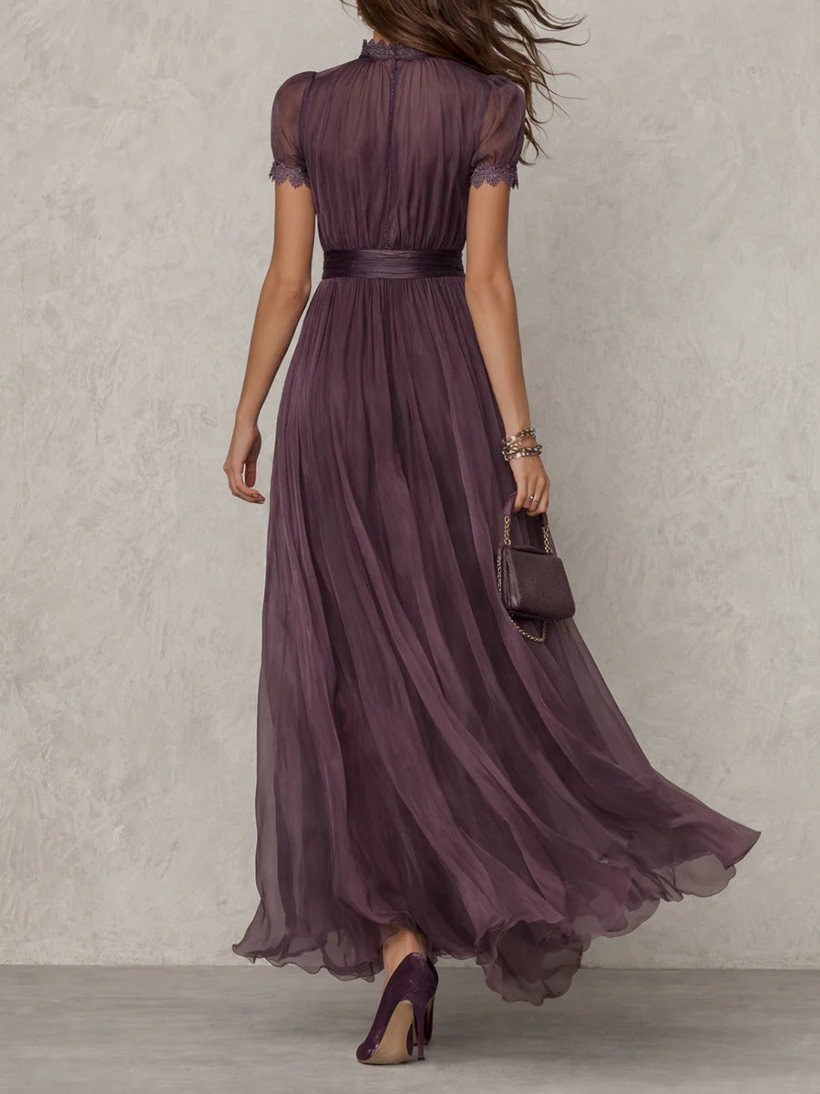 Héléna - Robe Maxi Violette en Mousseline à Encolure Goutte
