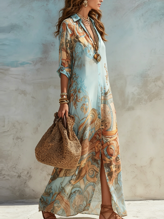 Valérie | Robe Maxi à Imprimé Floral Bleu pour Vacances