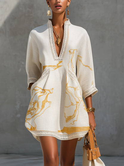 Aube | Mini Robe en Dentelle Noire et Dorée