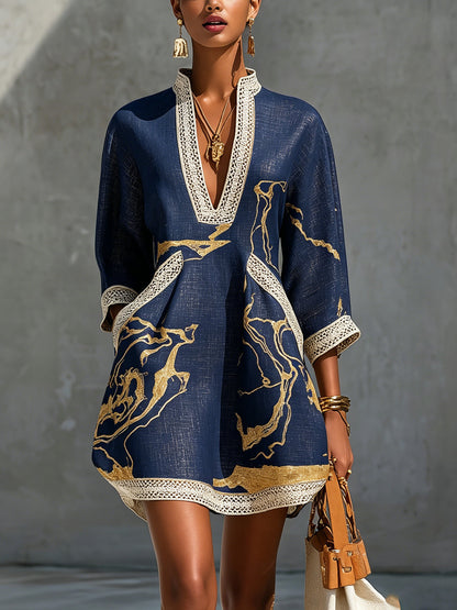 Aube | Mini Robe en Dentelle Noire et Dorée