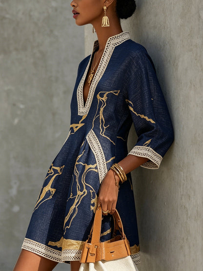 Aube | Mini Robe en Dentelle Noire et Dorée