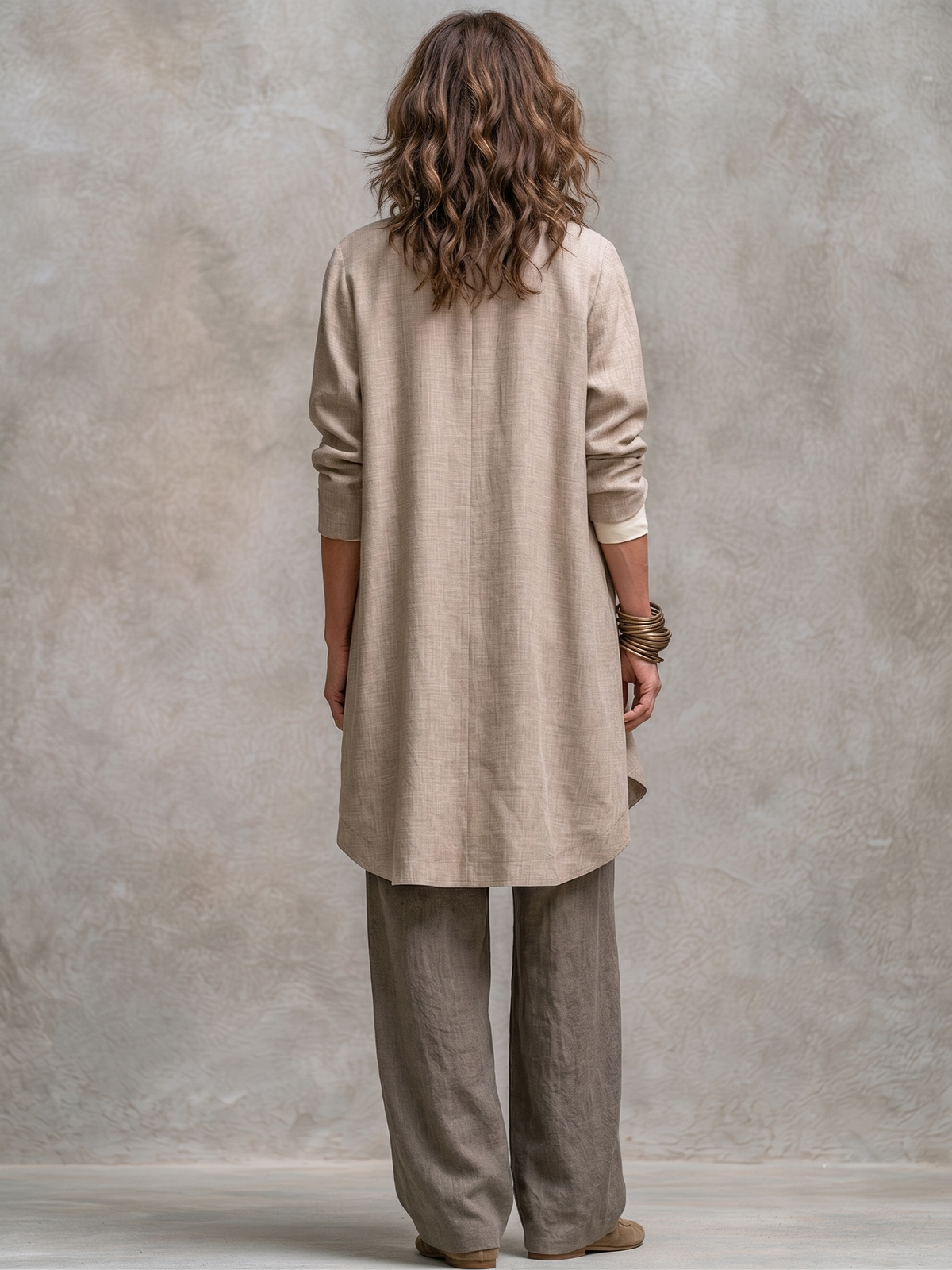 Mahaut - Ensemble Trois Pièces avec Pantalon Palazzo, Beige et Gris