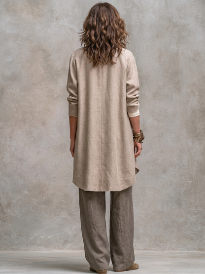 Mahaut - Ensemble Trois Pièces avec Pantalon Palazzo, Beige et Gris