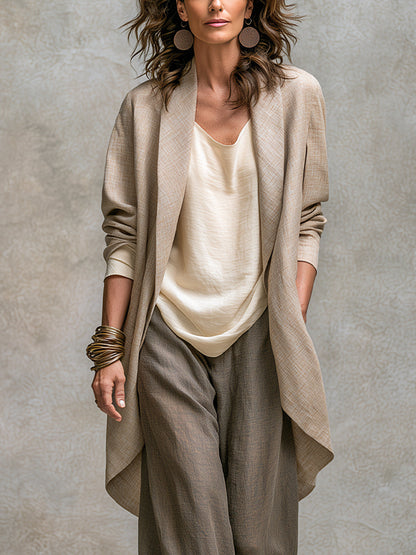 Mahaut - Ensemble Trois Pièces avec Pantalon Palazzo, Beige et Gris