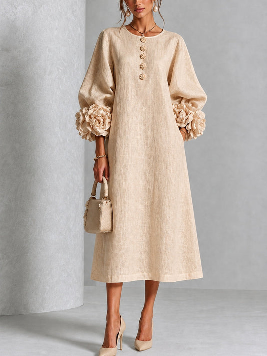 Flavie | Robe Boutonnée Fleurie Beige
