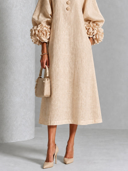 Flavie | Robe Boutonnée Fleurie Beige
