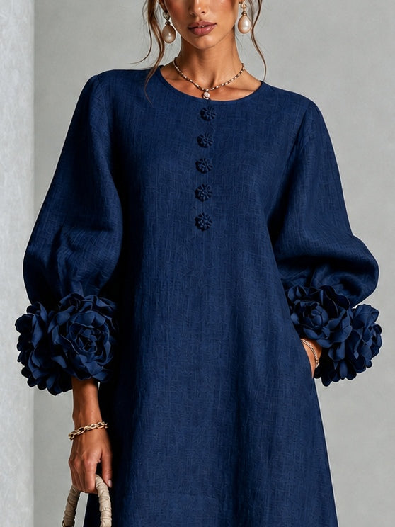 Candide | Robe Boutonnée Fleurie Bleu Marine