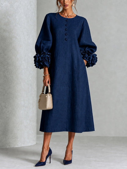 Candide | Robe Boutonnée Fleurie Bleu Marine
