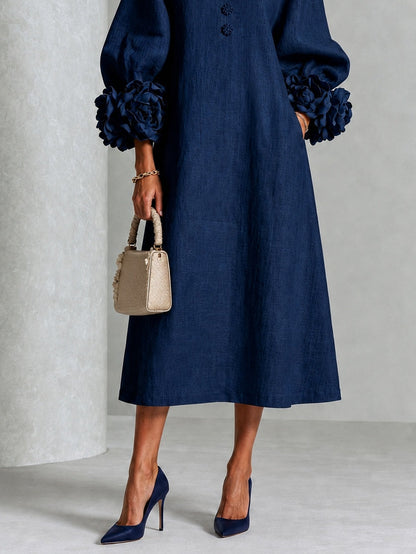 Candide | Robe Boutonnée Fleurie Bleu Marine