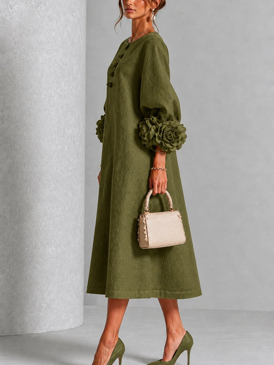 Olivia | Robe Boutonnée Fleurie Olive