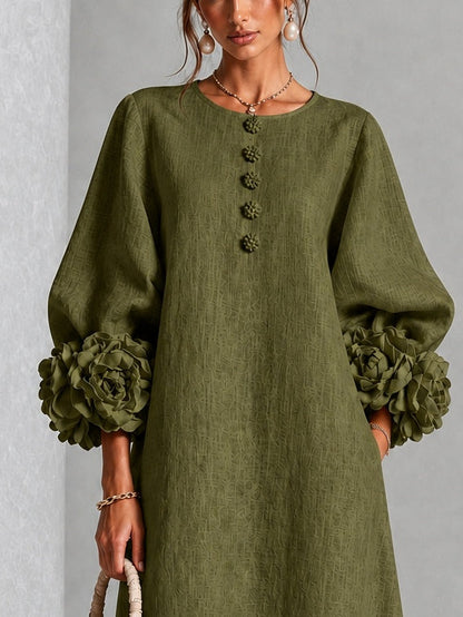 Olivia | Robe Boutonnée Fleurie Olive