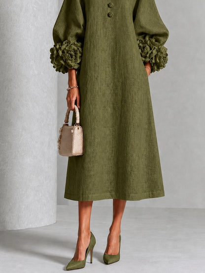 Olivia | Robe Boutonnée Fleurie Olive