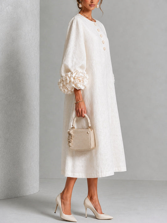 Inès | Robe Boutonnée Fleurie Blanche