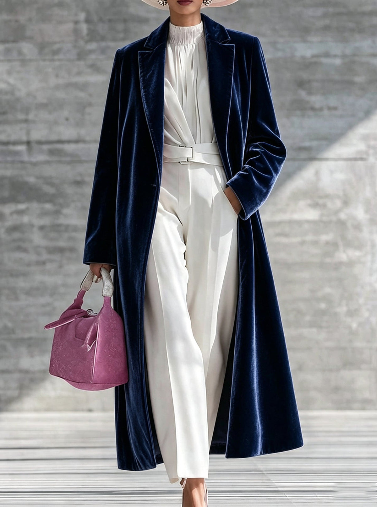Marie-Hortense - Manteau Long en Velours à Col V
