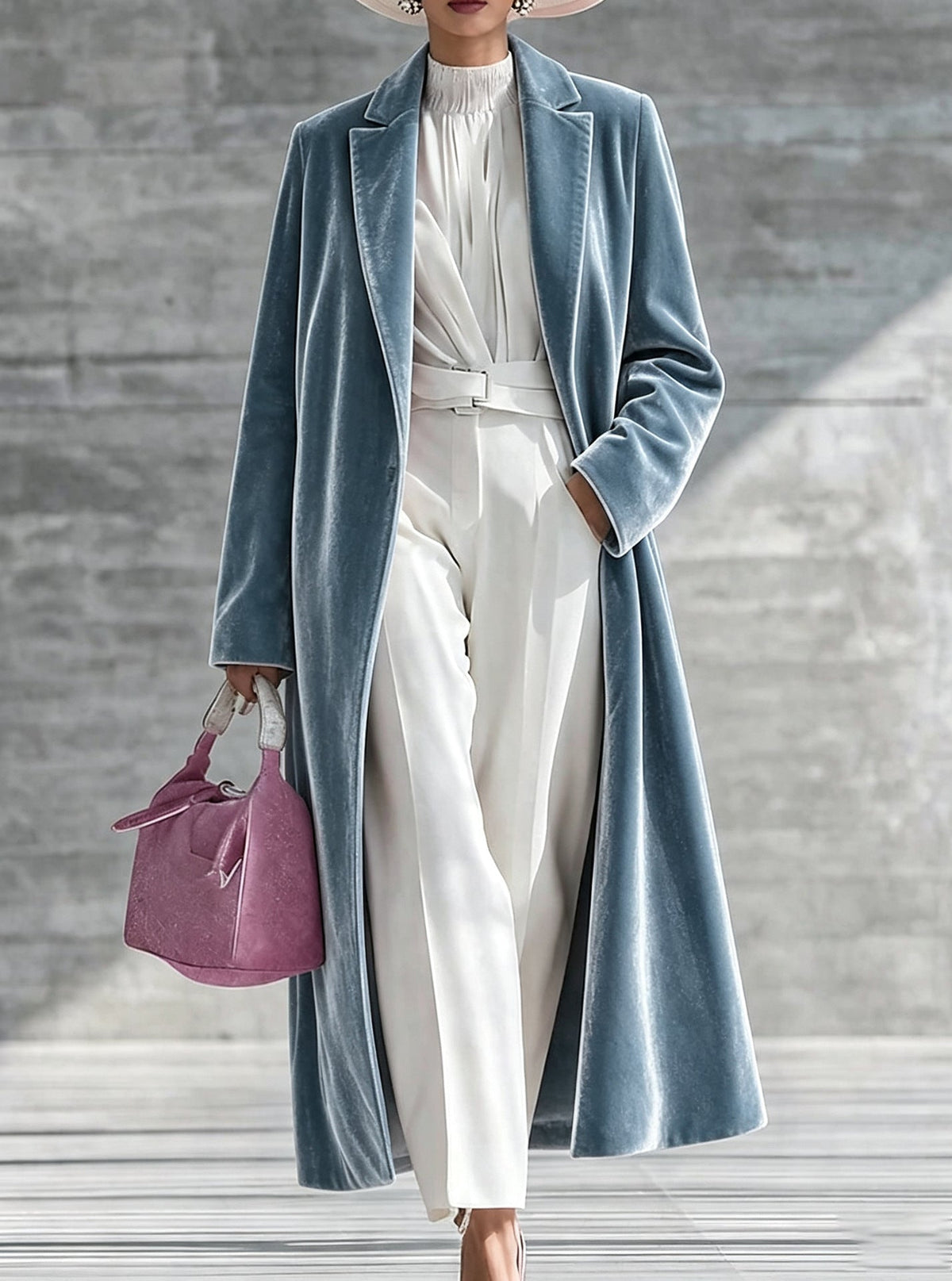 Marie-Hortense - Manteau Long en Velours à Col V