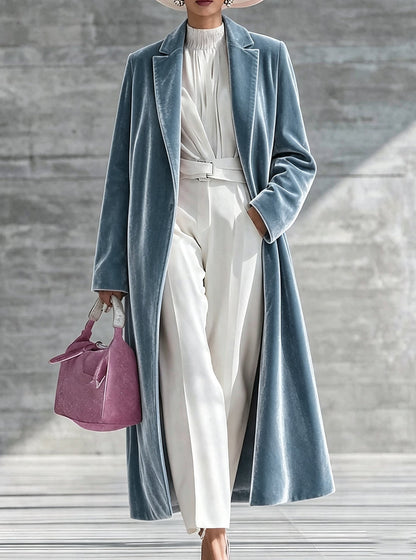Marie-Hortense - Manteau Long en Velours à Col V