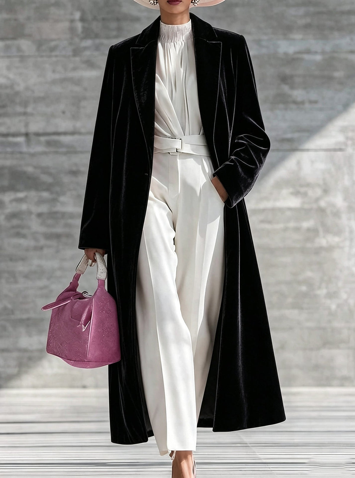 Marie-Hortense - Manteau Long en Velours à Col V
