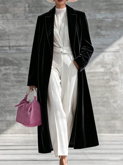 Marie-Hortense - Manteau Long en Velours à Col V