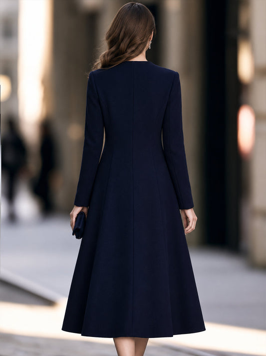Anne-Bérangère - Manteau Midi Évasé à Empiècements en Dentelle