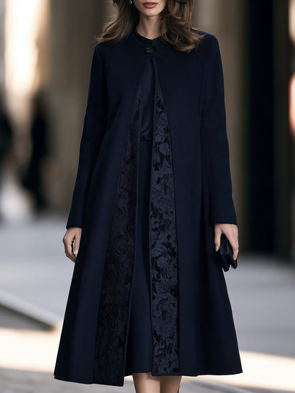 Anne-Bérangère - Manteau Midi Évasé à Empiècements en Dentelle