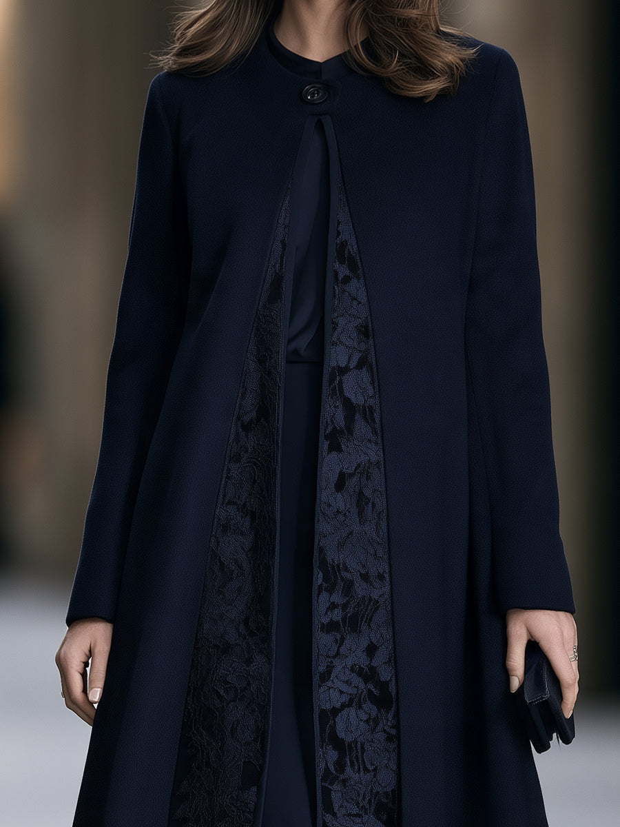 Anne-Bérangère - Manteau Midi Évasé à Empiècements en Dentelle