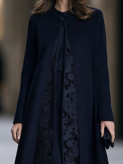 Anne-Bérangère - Manteau Midi Évasé à Empiècements en Dentelle